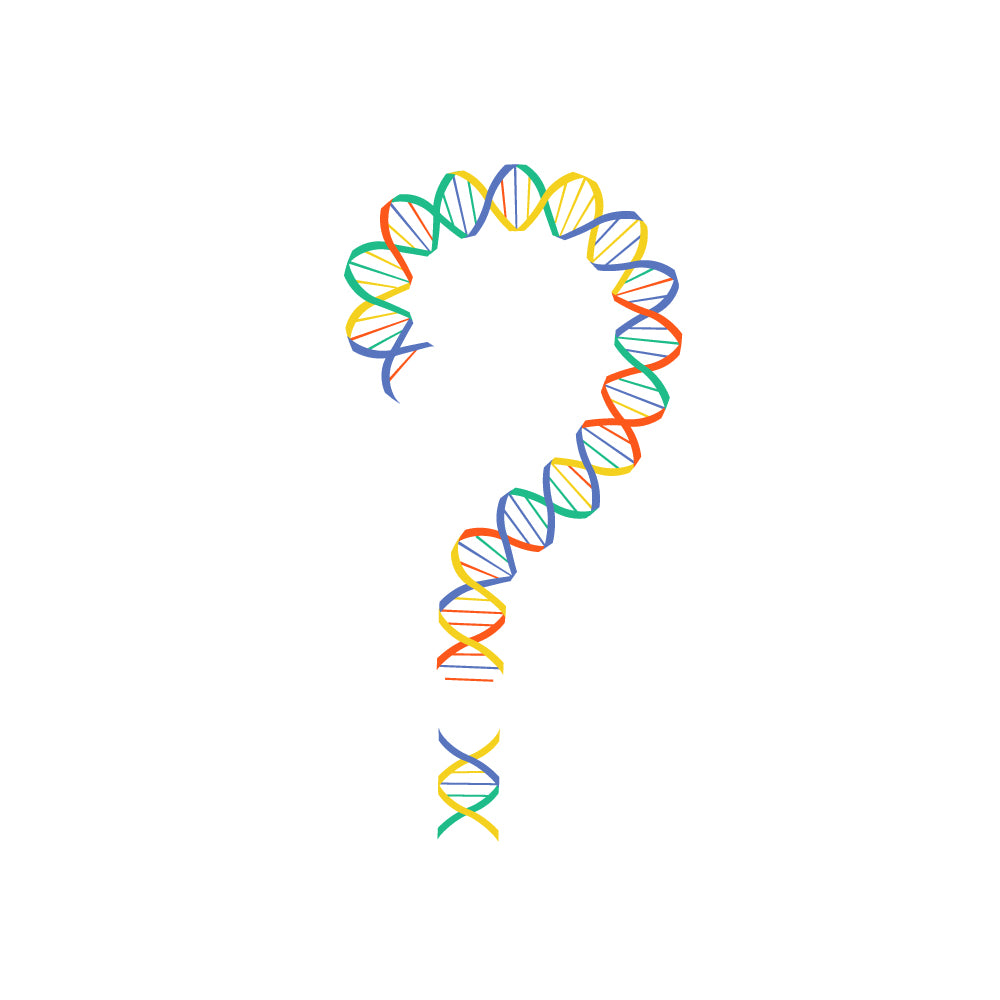 DNA helix question-mark graphic symbolising enquiries about legal DNA testing services.