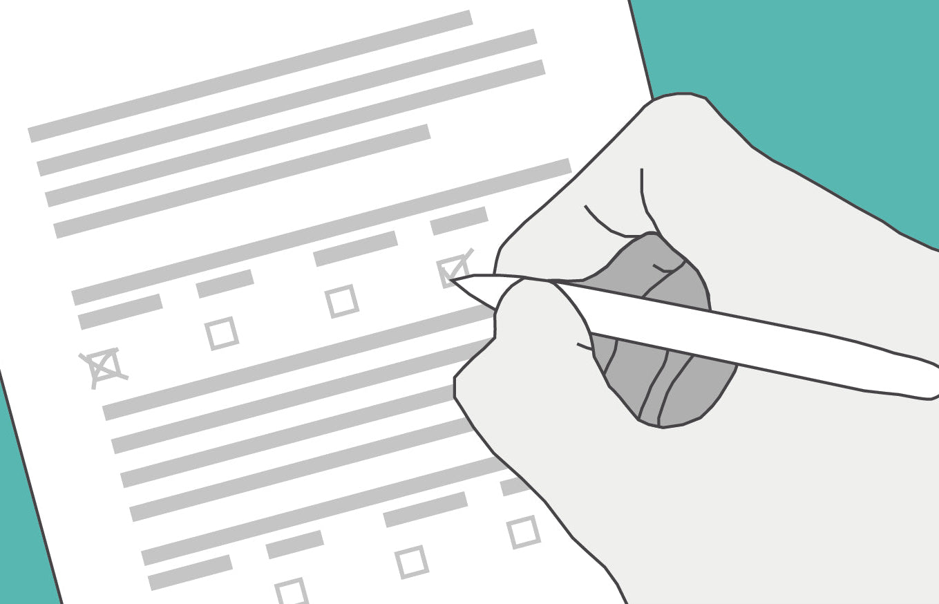 Illustration showing how to complete the consent paperwork included in a home paternity DNA test kit.