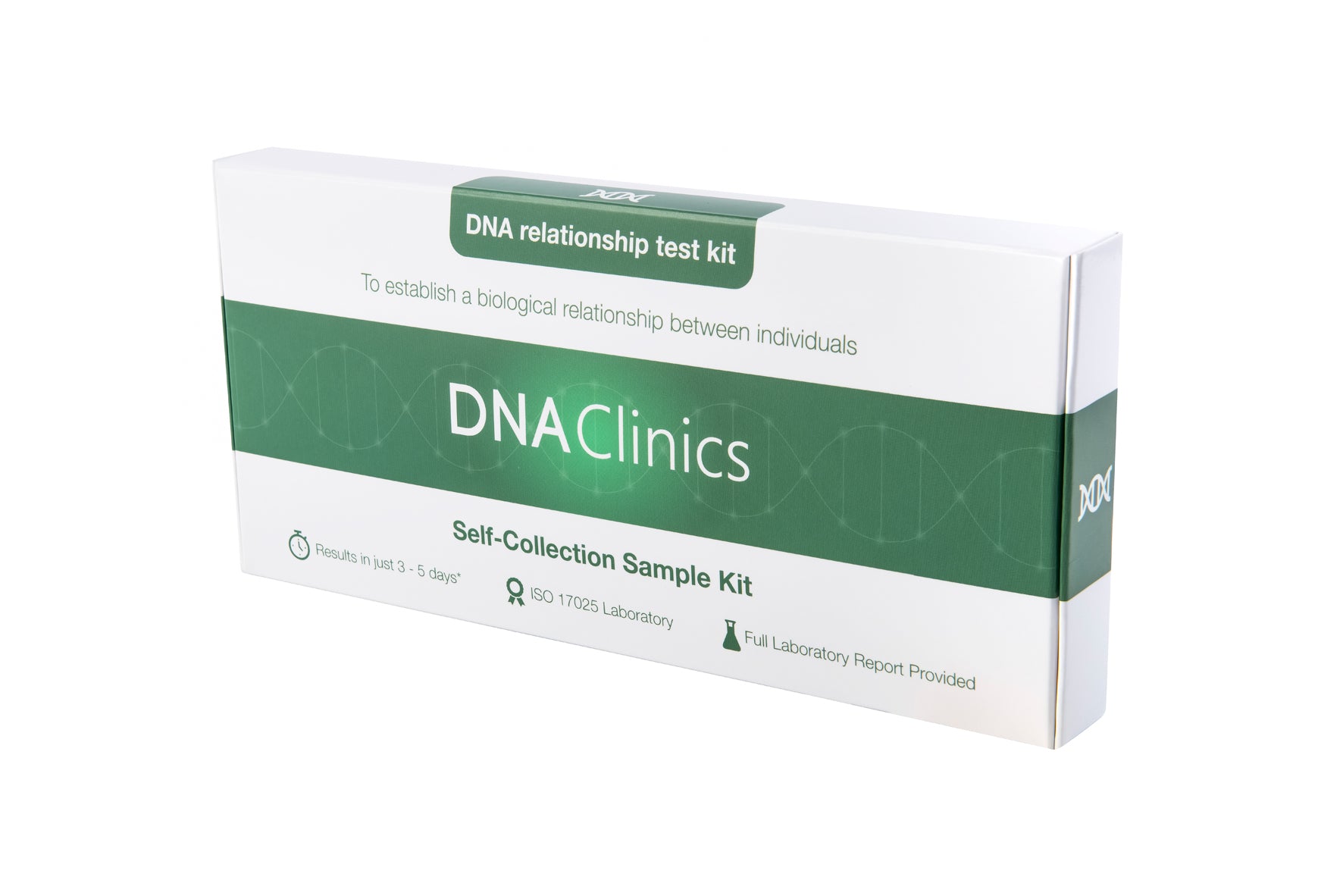 Maternity DNA test kit for home sample collection, analysed by a UKAS ISO 17025 accredited laboratory.