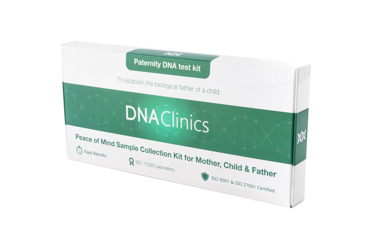 DNA Clinics paternity DNA test kit box – pay later £4.99 sample collection kit